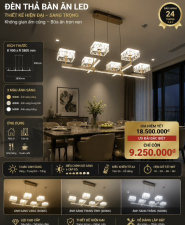 đèn thả bàn ăn pha lê led